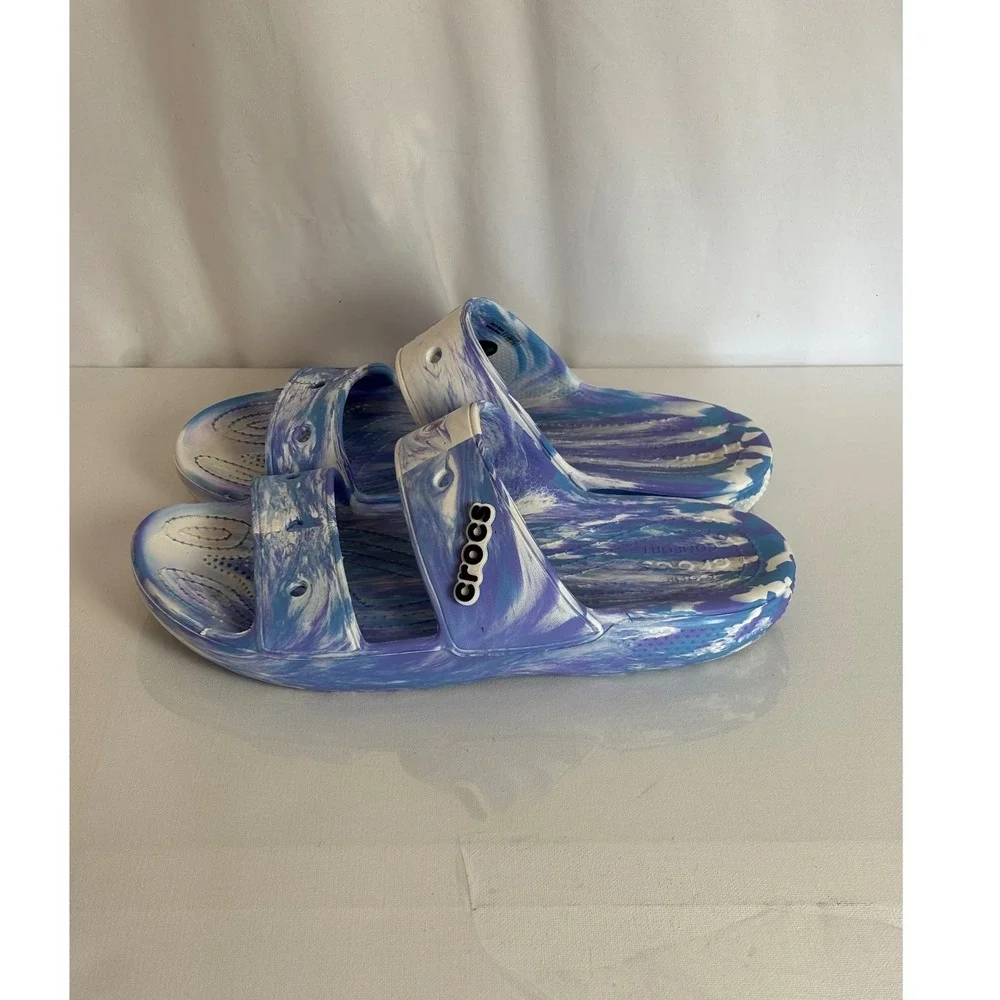 Crocs Classic Sandal Mens 9 Womens 11 Blue Purple Marbled Swirl Slide Comfort